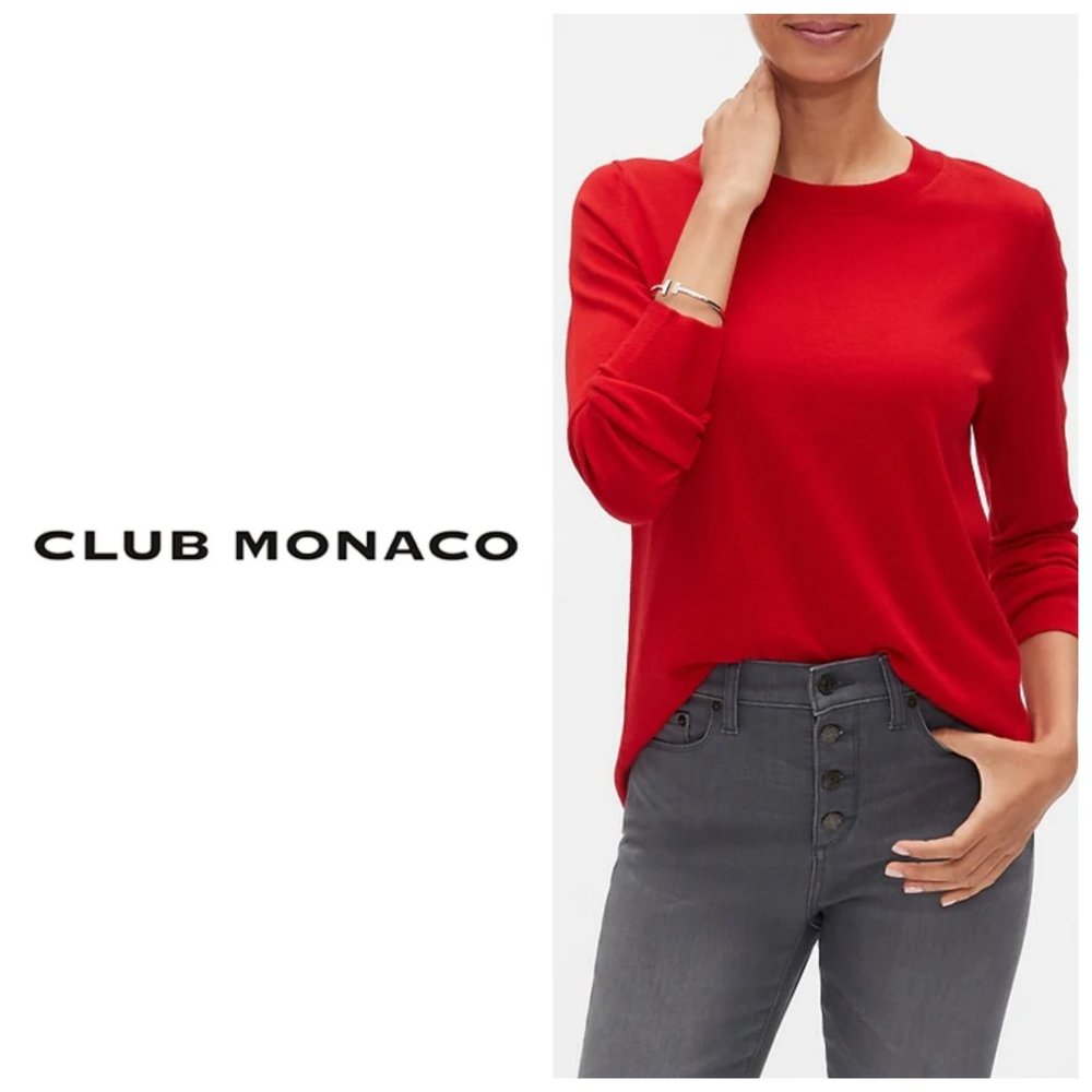 CLUB MONACO 100% Wool Red Crew Neck Sweater